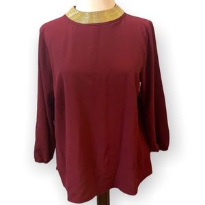 Moa Moa blouse long sleeve asymmetrical gold chain neckline